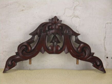 Small Carved Reddish Wood Pediment Overdoor Architectural 18.5"