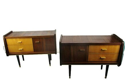 Pair Couple Double Vintage Nightstands End tables Mid Century Modern Wood Retro Two Toned WOW
