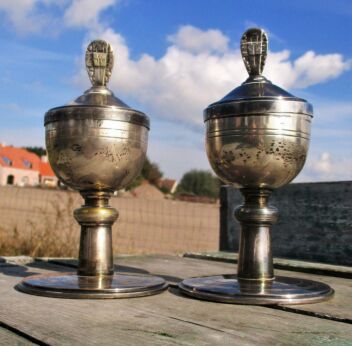 Silver Couple Antique Church Altar Relic Holy Chalices Silver Plated Authentic