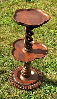 Two Tier Carved wood Open Barley Twist Pedestal Display Table Plant Stand WOW
