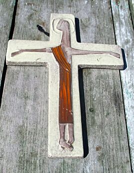 Modernist Mid Century Design Ceramic Crucifix Christ signed Tieberghien