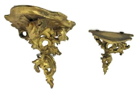 Pair Small Vintage Corbels Consoles Wood Gold Painted Italy
