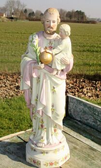Gorgeous Antique Porcelain Statuette St Joseph infant Jesus 16.53"