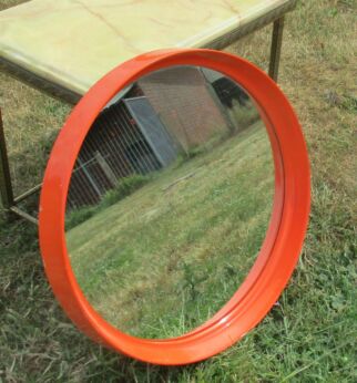 Retro Vintage Round Orange Mirror Seventies Authentic