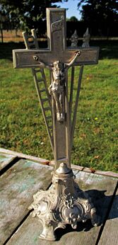 Antique Ornamental spelter Jesus Christ Cross Table Crucifix Tools of Passion