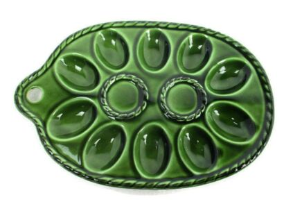 Green Deviled Egg Plate Ceramic Faience Vintage Majolica ceramic