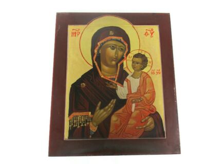 Vintage Wooden Icon Magnificat Hand Painted  On wood Virgin Mary With Infant Jesus Christ Magnificat