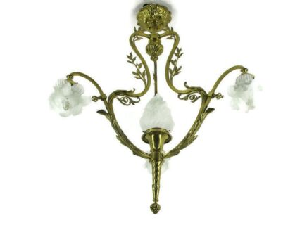 Antique French Empire Chandelier Glass Fire Sconce 4 Lights Lamps Art Deco