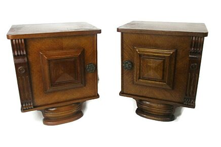 Pair Couple Antique  Nightstands End tables Dresser 20s 30s Vanity Cabinets Funky Art Deco Nouvau