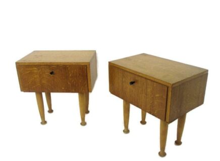 Pair Couple Vintage Nightstands End tables Mid Century Modern Wood Retro Funky Danish Style
