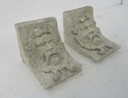 Vintage Pair French Corbels Hand Carved Plaster? Pediment Ornate Finial Architectural Gothic Figurines Heads