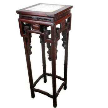 Gorgeous Square Bordeaux Wood Pedestal Table Plant Stand Side Table Marble Top