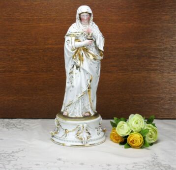 Beautiful Large Antique 1900 Vieux Paris Porcelain Statue Virgin Mary 11.42"