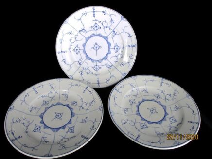 3 dinner plates Antique Royal Copenhagen blue Fluted Marked Sarreguemines