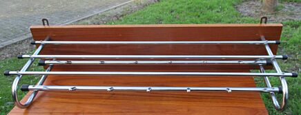 Industrial Mid Century Danish Modern Style Chrome Teak Coat Hat Rack