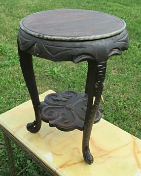 vintage Asian Style Elephant Pedestal Display Table Plant Stand Carved Wood