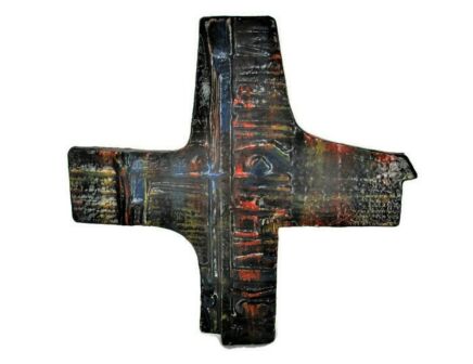 Gorgeous Wall Hanging Crucifix Ceramic Mid Century Modernist Polychrome era Perignem