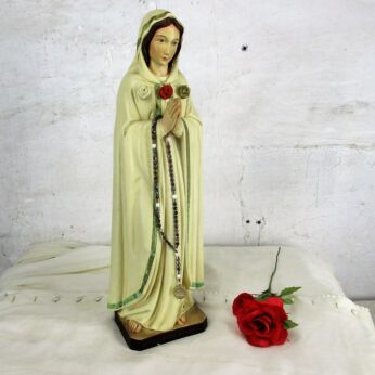 Vintage Statue Maria Rosa Mystica Montichiari 1987 Italian Plaster 18.7" HTF