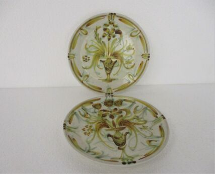 Pair Ceraluc Quimper Plates Breakfast Plates seventies handpainted Marked Lovely