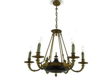 6 Arms Lights Pan Chandelier Revival French Empire Vintage Ornate Brass