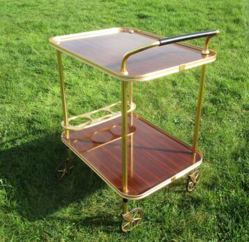 Retro Authentic Bar Cocktail Tea Cart Trolley Italian Hollywood Regency Brown