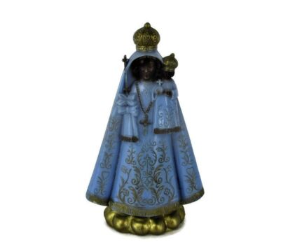 Small Black Madonna Figurine Resin Virgin Mary Blue Majestic Robe Infant Child