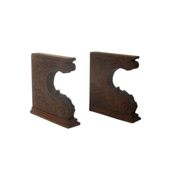 Pair French Corbels Hand Carved Wood Pediment Ornate Finial Architectural