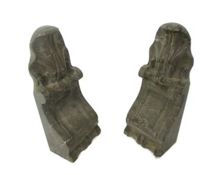 Antique Pair French Corbels Hand Carved Onyx Marble Pediment Ornate Finial Architectural