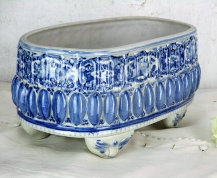 Makkum Delft Blue Faience Pottery Planter Marked White Blue HTF Flower Pot
