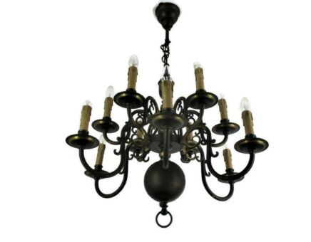 Huge Vintage Flemish Double 12 Arms Castle Chandelier Bronze gilded Gorgeous