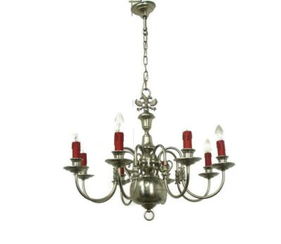 Flemish Dutch Chandelier 8 Arm Lights Eagles Barn Country Brass Silver Colored