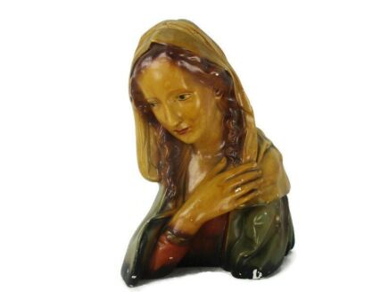Virgin Mary Madonna Blessed Virgin Plaster Statue Bust Plaster Art Deco 1920s Antique