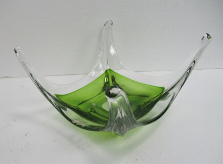 Centerpiece Bowl Hand Blown Art Glass Fruit Dish Brown Clear Green Murano Style beautiful