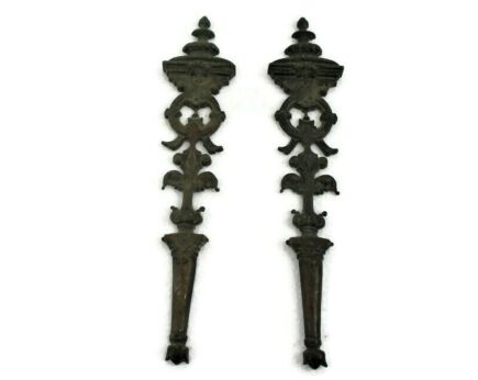 2 pcs Antique Cast Brass Furniture Trim Flower Hardware Ornate Reclaimed