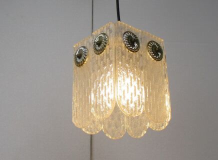 Small Chandelier Pendant 1 light Frosted Ice Hard Plastic Germany German Vintage