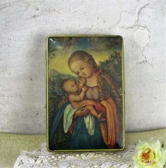 Vintage Tin Box Virgin And Child by Van der Weyden Collector HTF 10.23" x 6.6"