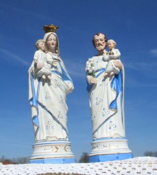 Antique Porcelain Virgin Mary Madonna with Child Saint Joseph Jesus Statuette
