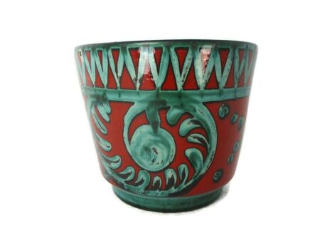 Vintage Mid century modern Planter flower pot Ceramic blue red