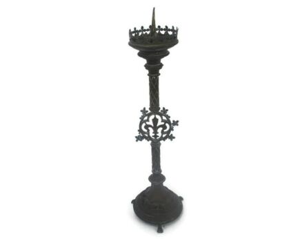 Antique Candle Holder Candle stick Church  Chapel Altar Monastery Brass Gothic Beautiful 25.39" French Fleur De lis
