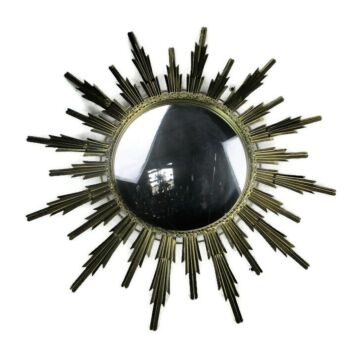 Vintage Ornate Starburst Sunburst Brass Wall Mirror Mid Century Modernist