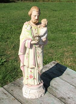 Antique Statuette Figurine Saint Joseph Infant Jesus Porcelain Beautiful 14.96"