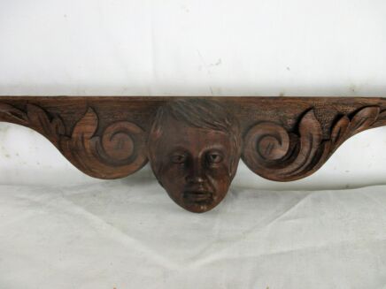 Small Hand Carved Wood Pediment Ornate Child face Architectural Reclaimed