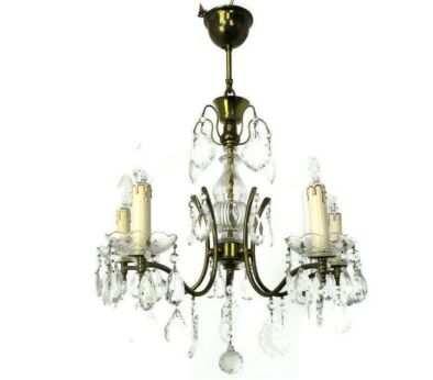 Chandelier Revival French Empire Therese Style Brass Ornate Prisms 5 Lights Arm