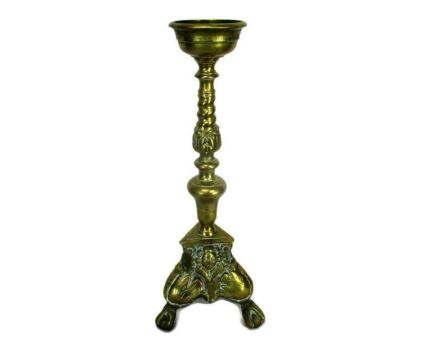 Large Antique Candle Holder Heavy Candlestick Church Altar Monastery Brass Neo Gothic