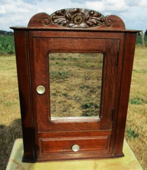 Vintage Carved Wood Flower Medicine Wall Cabinet Apothecary Beveled glass Mirror