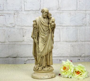 Vintage Figurine Saint Joseph Infant Child Lilies tenderness Plaster 12.20"