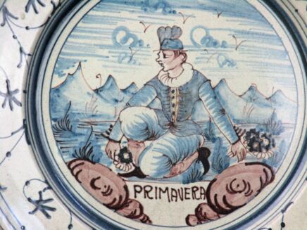Italian Hand Painted Charger Plate Primavera Springtime Vintage Blue 15.35"
