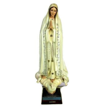 Large Statue Our Lady Fatima Portugal Resin Doves Glass Eyes Lovely 26.18"