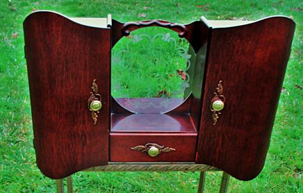 Antique French Wooden Medicine Wall Cabinet etched Glass mirror Mid Century