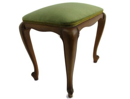 Vintage Footstool Ottoman Wooden Legs Green Velvet Louis XV/Louis XVI style